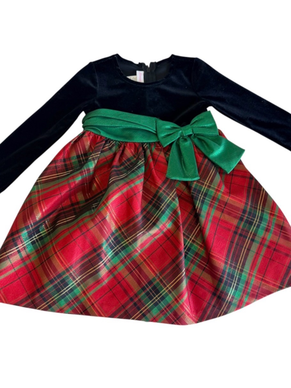 Bonnie Jean Girls 2T Black Velvet Plaid Christmas Holiday Dress